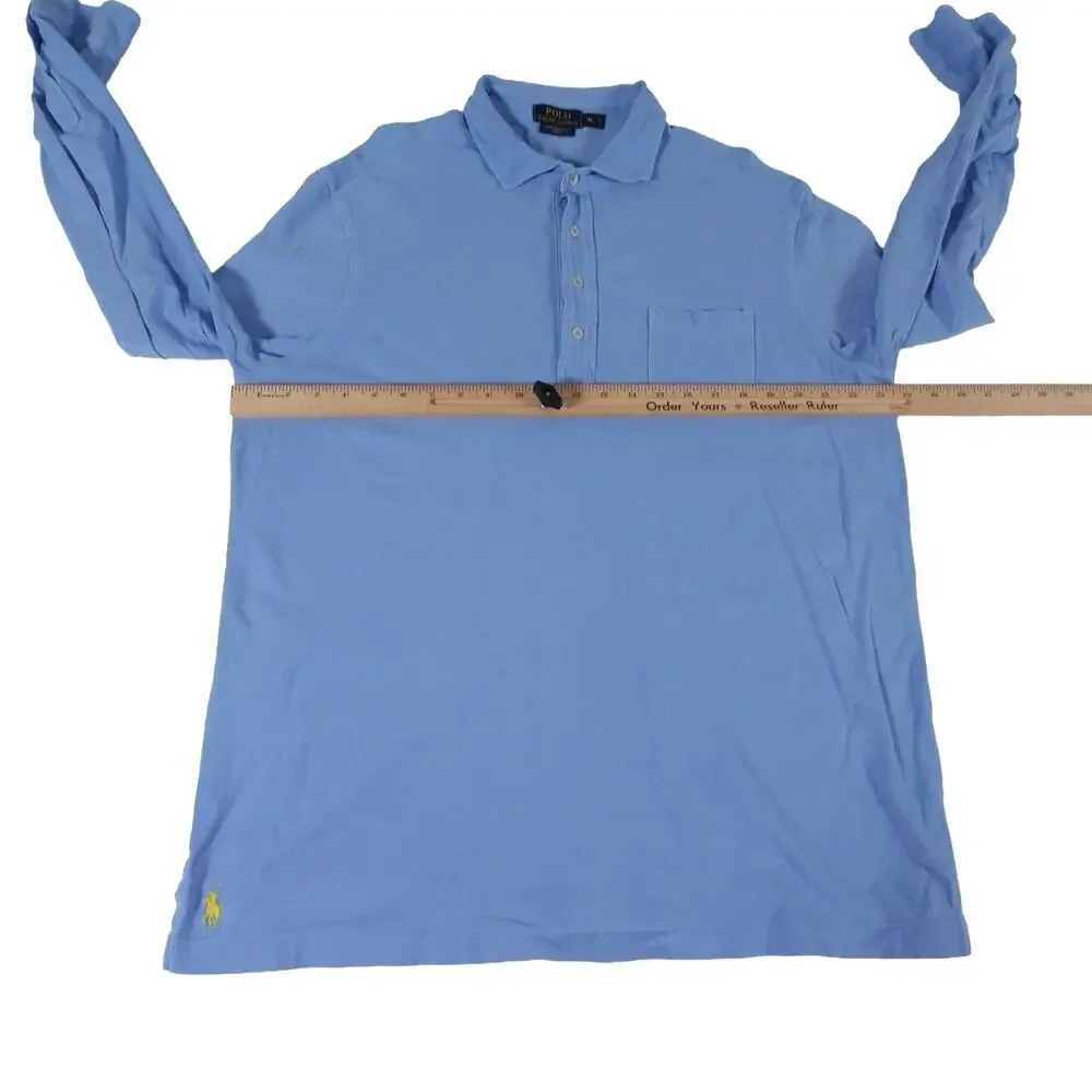 Ralph Lauren Featherweight Mesh Long Sleeve Blue Polo Shirt Men's Large